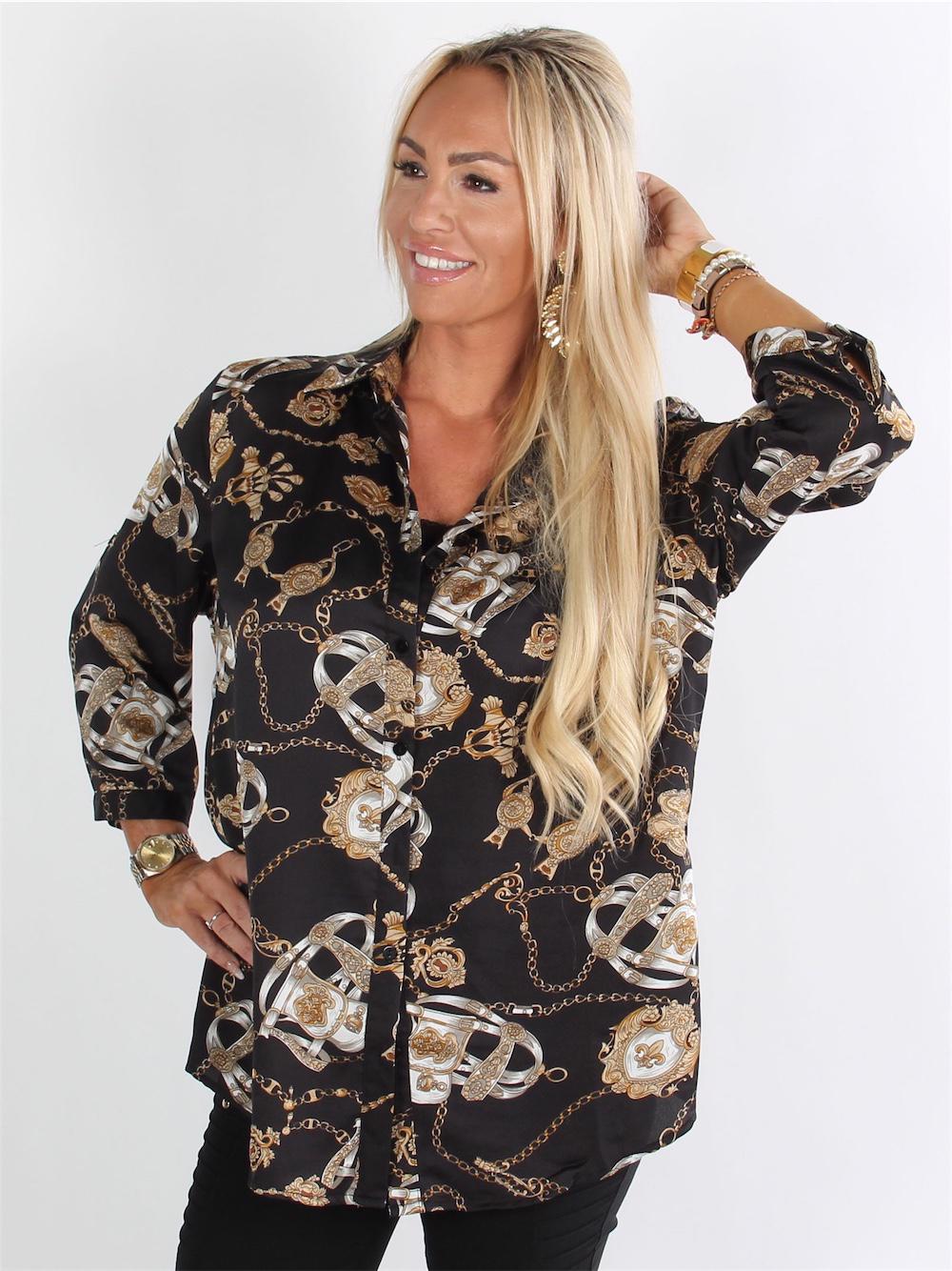 Tellia - Svart skjorta med guldfärgade kedjor